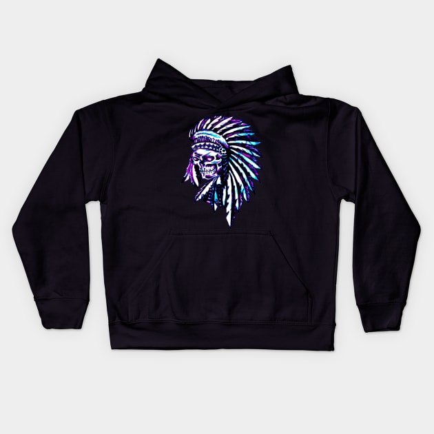 Native American Indian Skull Headdress Kids Hoodie by Atomus